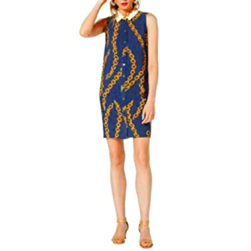 ROYALTY Clothing Brand Sleeveless Printed Shirtdress Navy Small